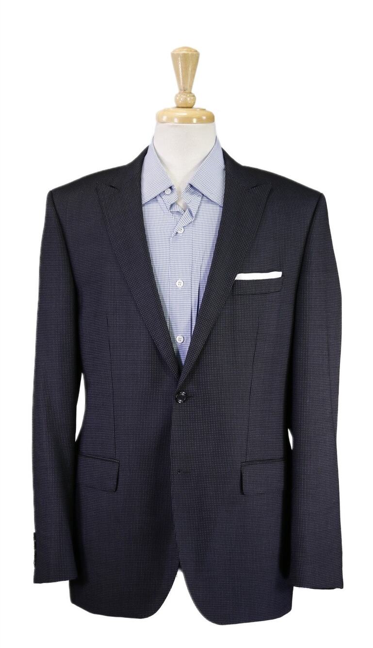 Hugo Boss Blue Black Woven Peak Lapel Wool 2-Btn Blazer Sportcoat 40R